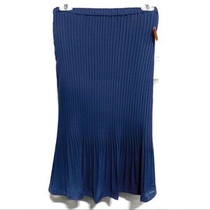 Allison Taylor Pleated Midi Skirt Indigo Blue Size Small